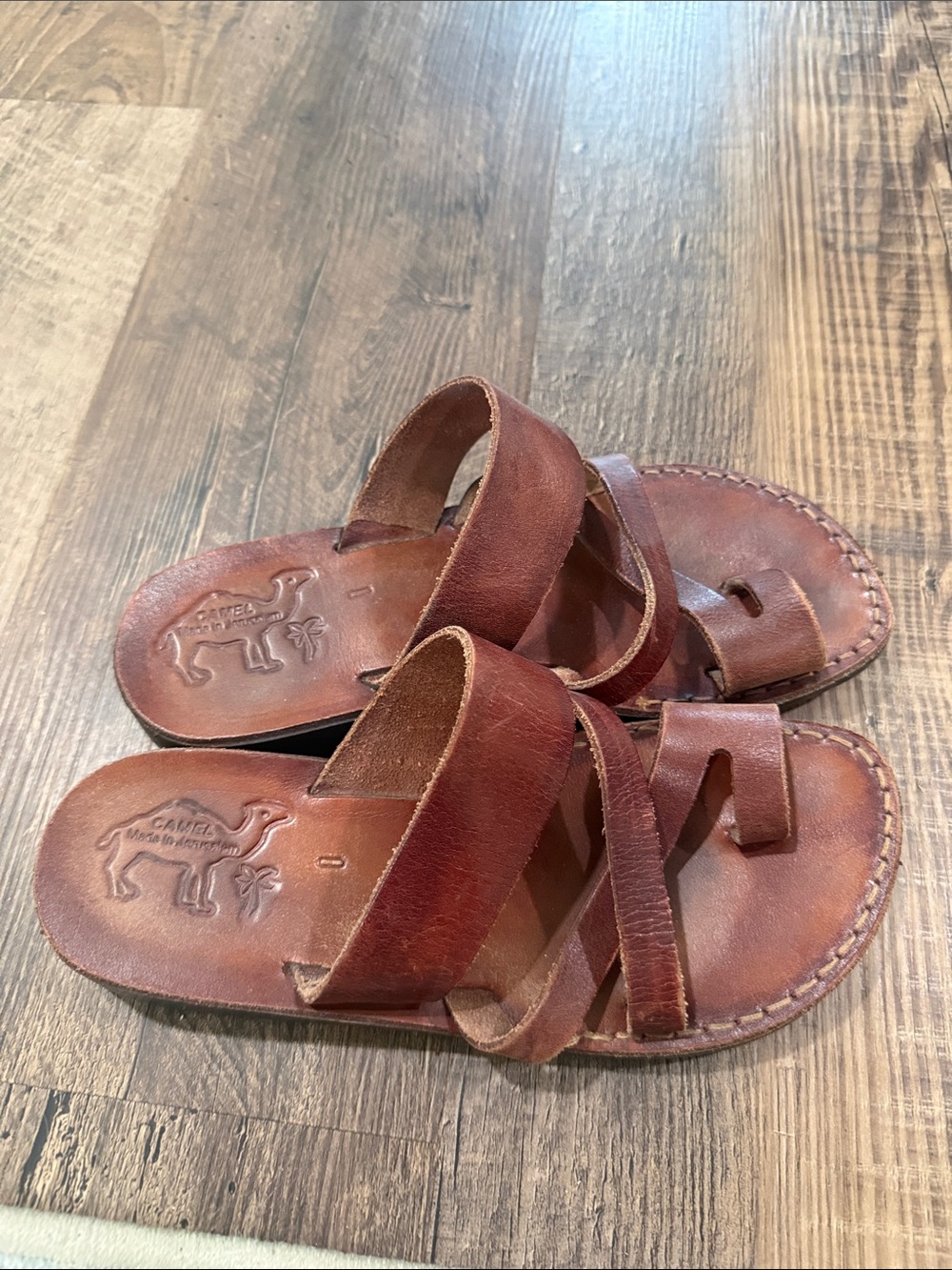Brown Leather Dual-Strap Slide Sandals EU 40/USA 9